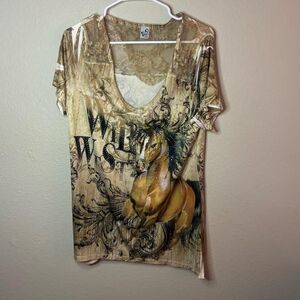 Wild West Horse Printed Tunic Big Bang USA Lace Back Sequin Embellished